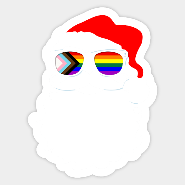 Santa Claus LGBTQ Progress Pride Flag Sunglasses Sticker by wheedesign